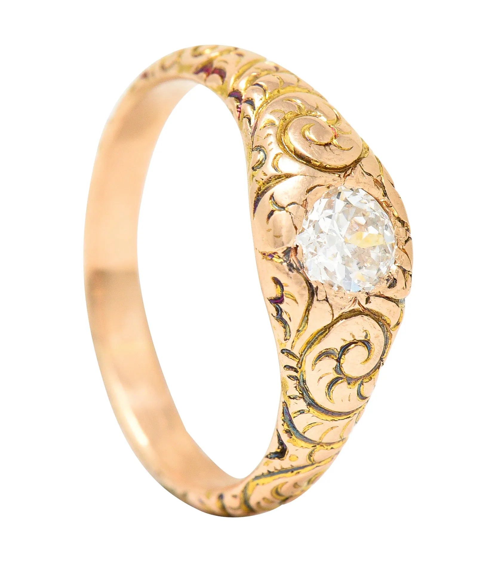 1880's Victorian 0.41 CTW Old Mine Diamond 14 Karat Yellow Gold Unisex Antique Gypsy Band Ring