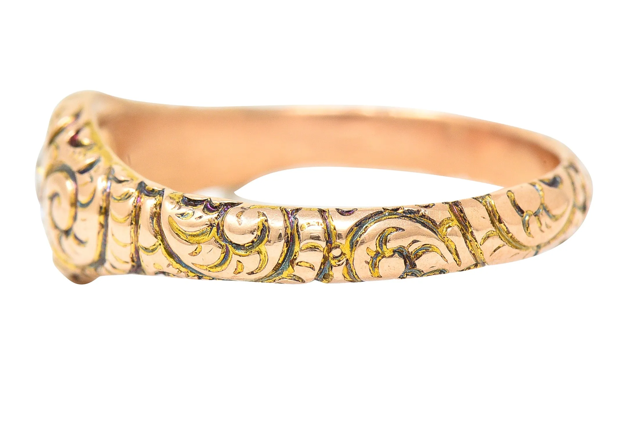 1880's Victorian 0.41 CTW Old Mine Diamond 14 Karat Yellow Gold Unisex Antique Gypsy Band Ring