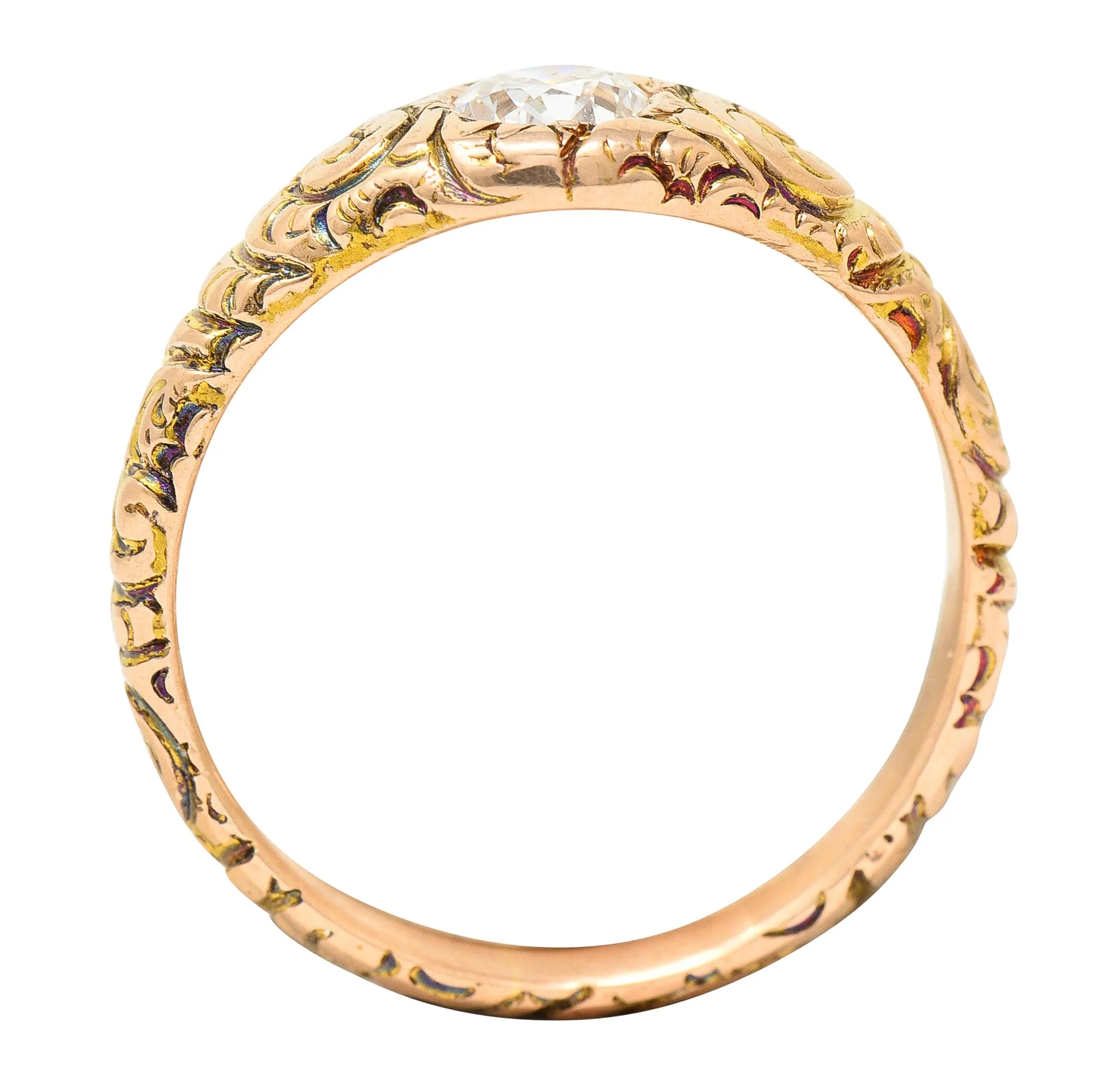 1880's Victorian 0.41 CTW Old Mine Diamond 14 Karat Yellow Gold Unisex Antique Gypsy Band Ring