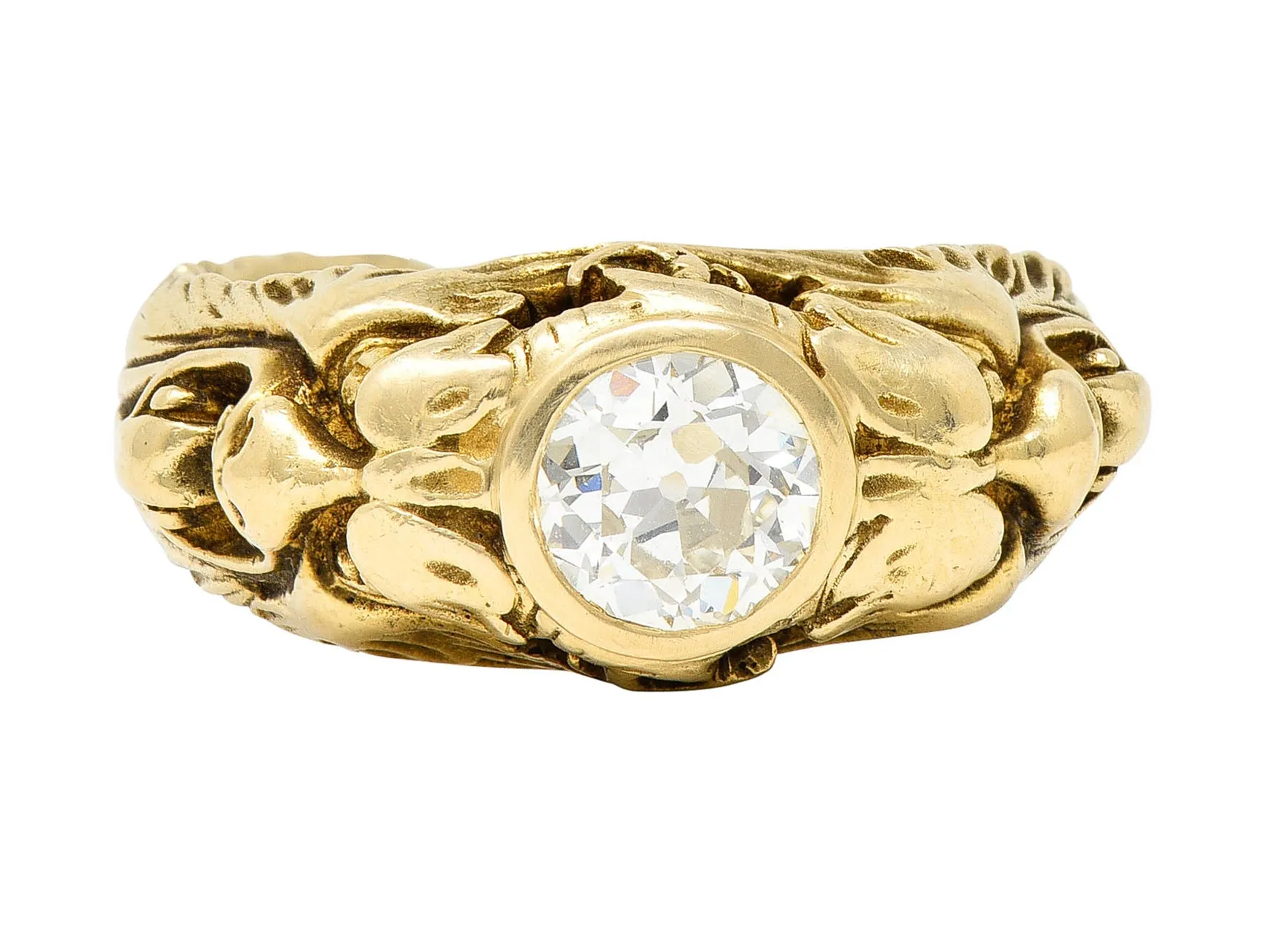 1900 Victorian 1.14 CTW Old Mine Diamond 14 Karat Gold Unisex Phobos Antique Ring