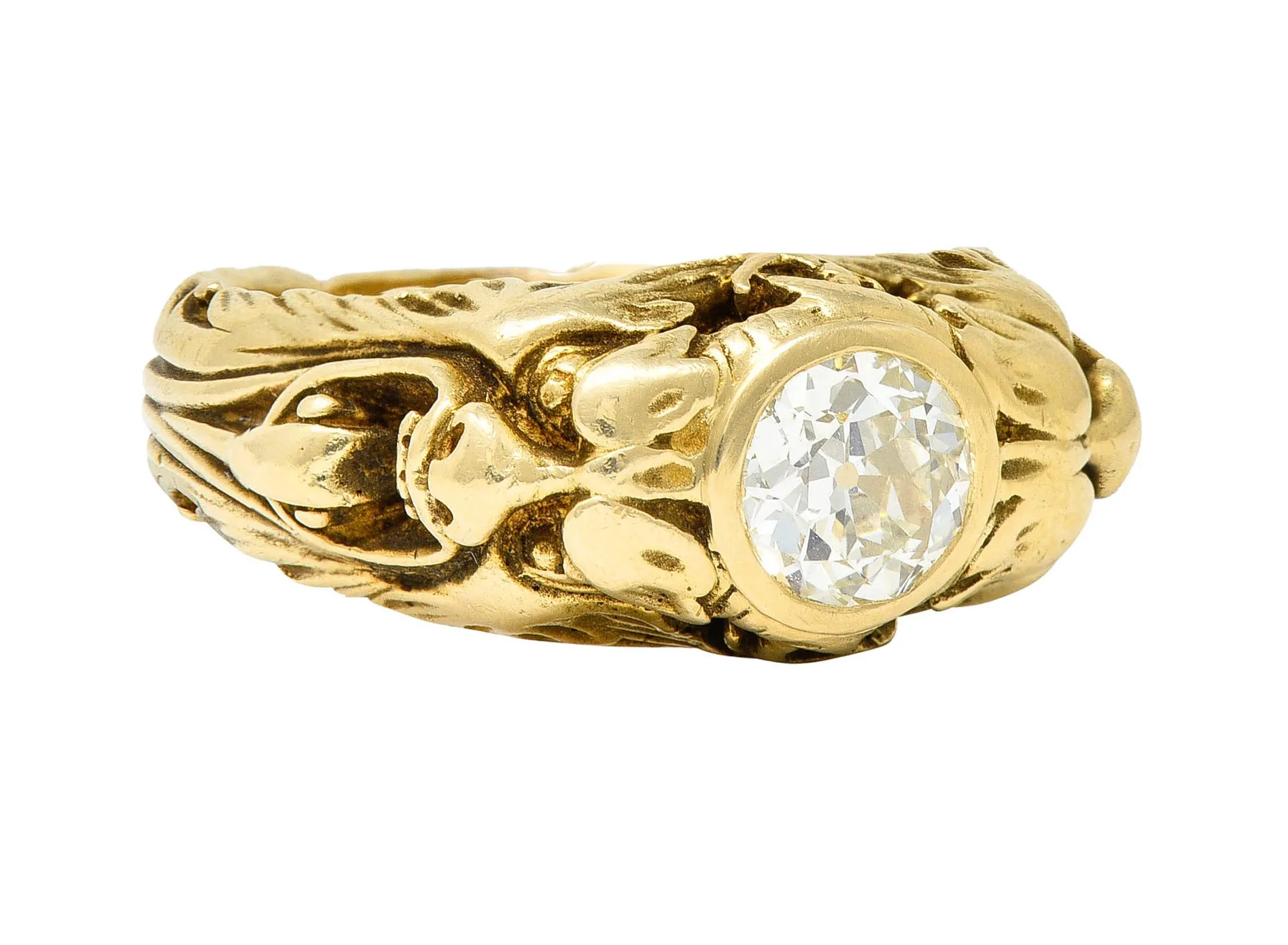 1900 Victorian 1.14 CTW Old Mine Diamond 14 Karat Gold Unisex Phobos Antique Ring