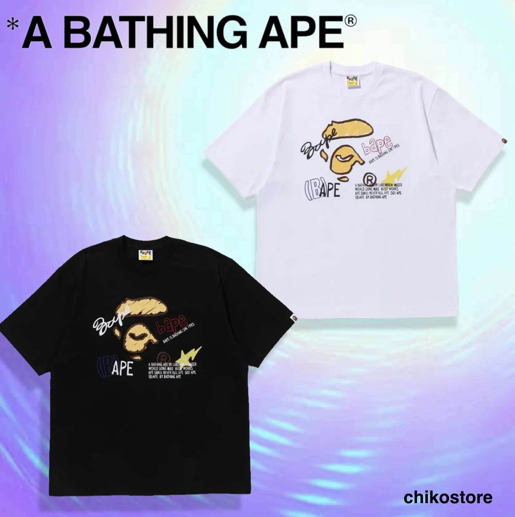 A BATHING APE  |Crew Neck Unisex Street Style Cotton Short Sleeves Logo