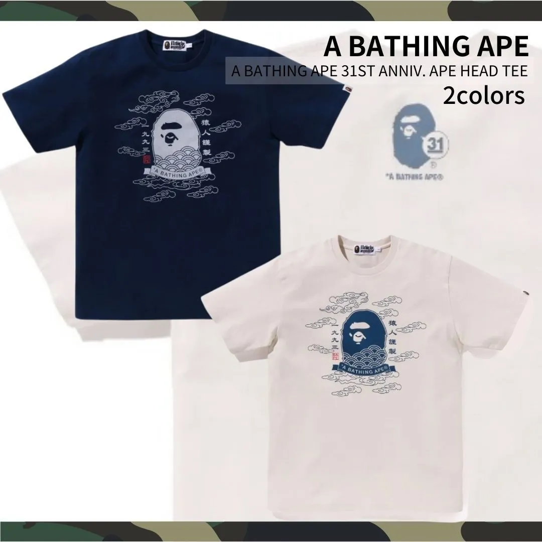 A BATHING APE  |Crew Neck Unisex Street Style Plain Cotton Short Sleeves