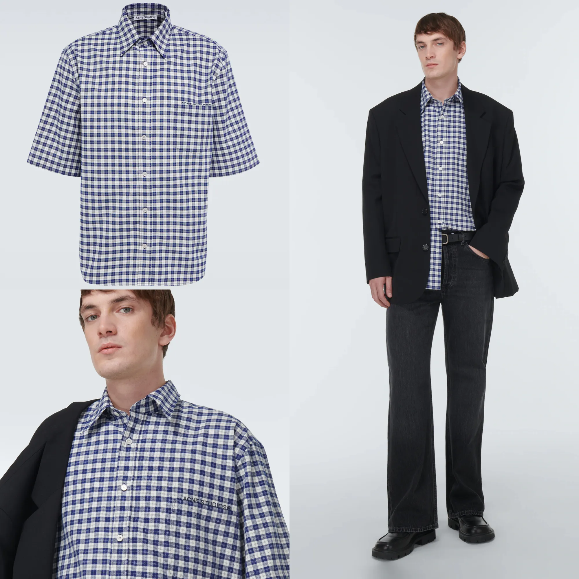 Acne Studios  |Gingham Unisex Street Style Plain Cotton Short Sleeves Logo