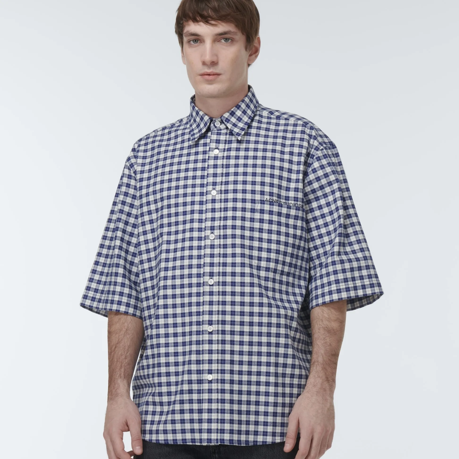 Acne Studios  |Gingham Unisex Street Style Plain Cotton Short Sleeves Logo