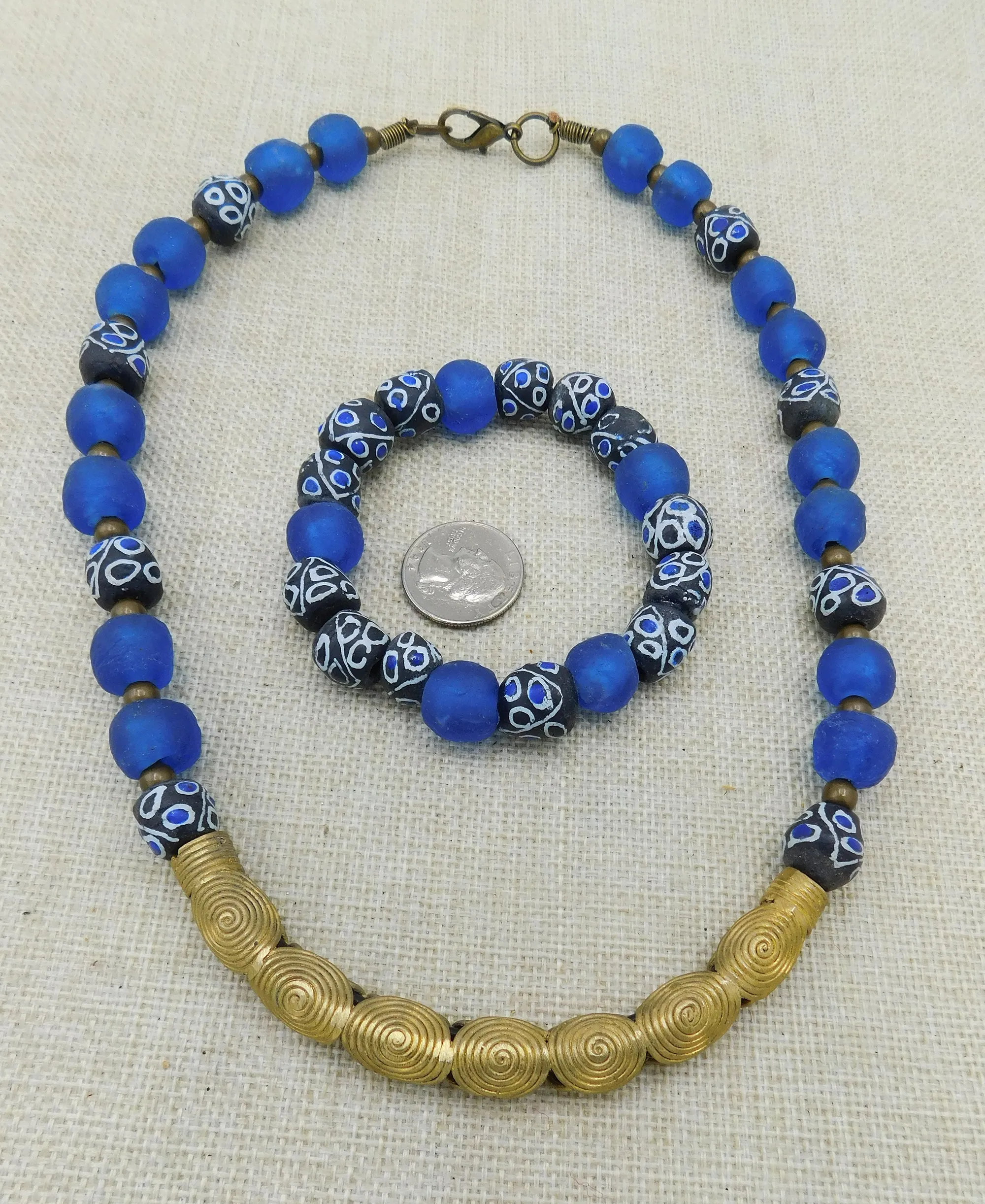 African Blue Beaded Necklace Handmade Black Owned Jewelry Set Bracelet Unisex