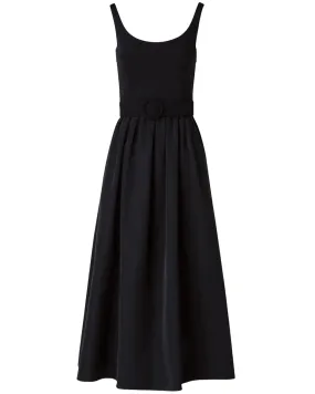 Black Taffeta Scoop Neck Midi Dress