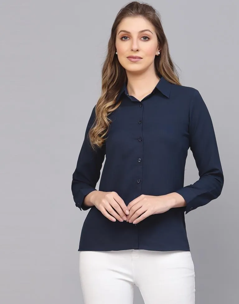 Blue Cotton Plain Shirt