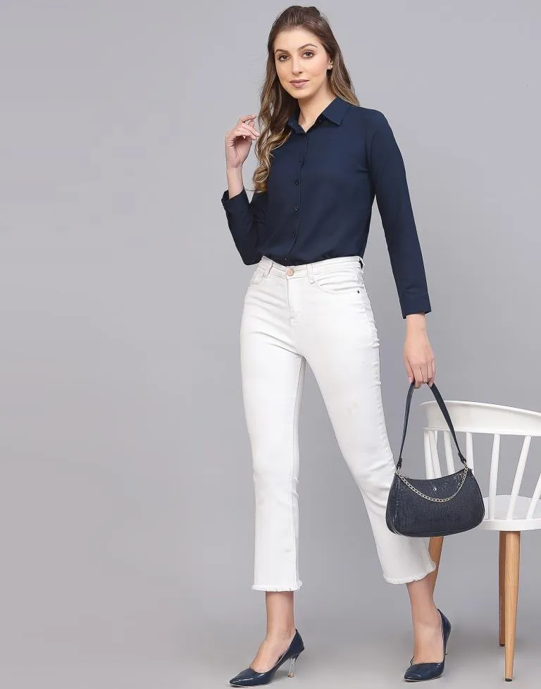 Blue Cotton Plain Shirt