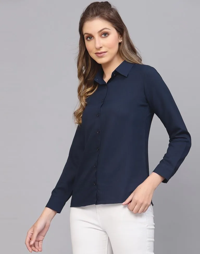 Blue Cotton Plain Shirt