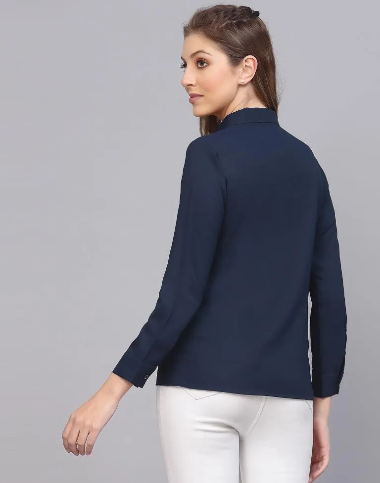 Blue Cotton Plain Shirt