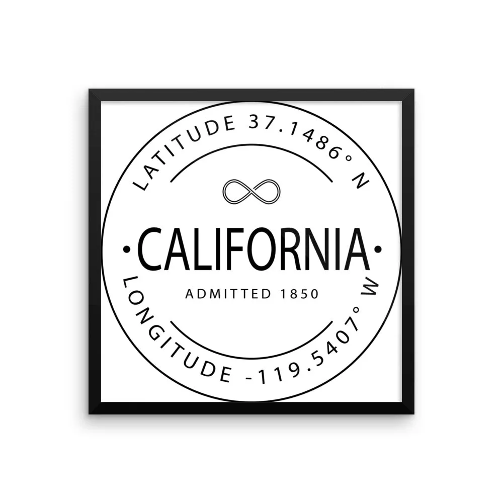 California - Framed Print - Latitude & Longitude