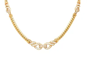 Cartier French 3.12 CTW Diamond 18 Karat Yellow Gold Agrafe Herringbone Twisted Rope Vintage Station Collar Necklace