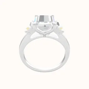 Cathedral Band with Trapezoid Sidestones Engagement Ring With Petal Four Prong Head