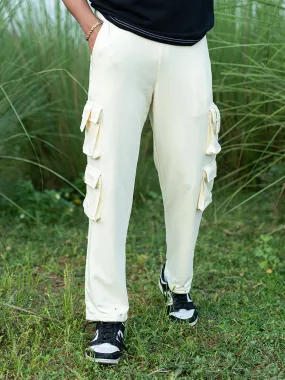 Cream Four Pockets Cargo Track Pants