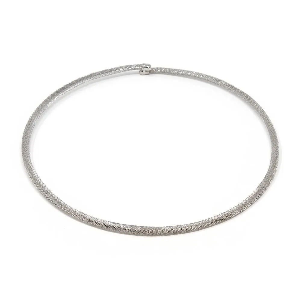 Crystal Mesh Station Choker Rhodium Plated