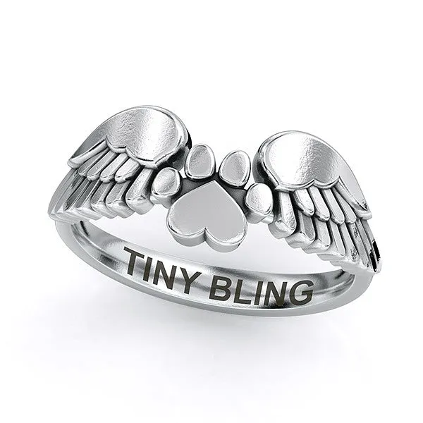 Engraved 14k Angel Wings Paw Print Ring (Reserved for B. Bohn)