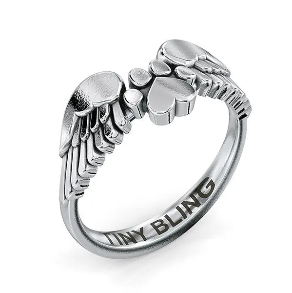 Engraved 14k Angel Wings Paw Print Ring (Reserved for B. Bohn)