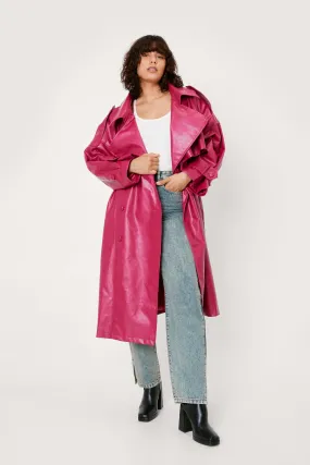 Faux Leather Oversized Trench Coat