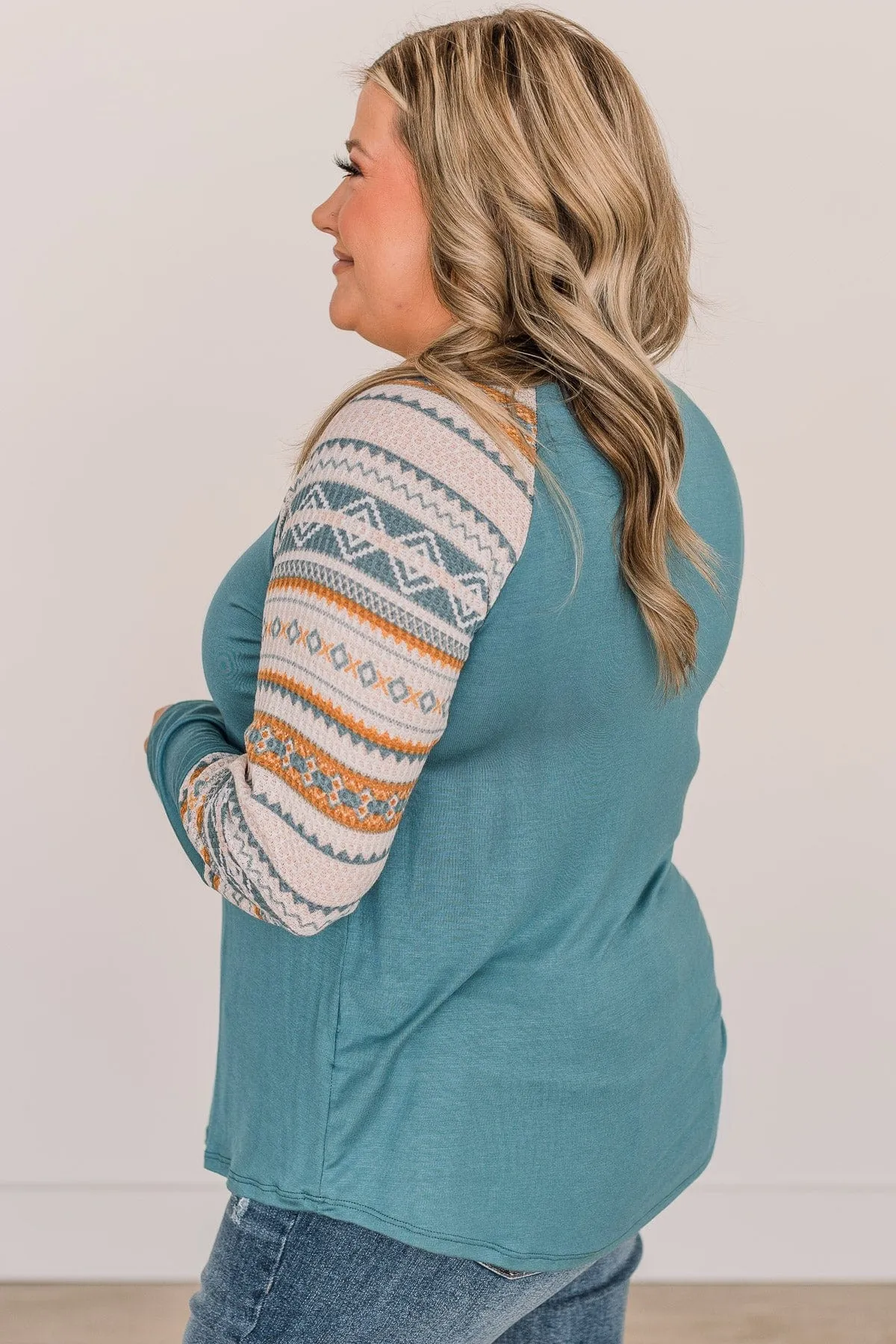 Fearless Looks Aztec Print Top- Dusty Teal