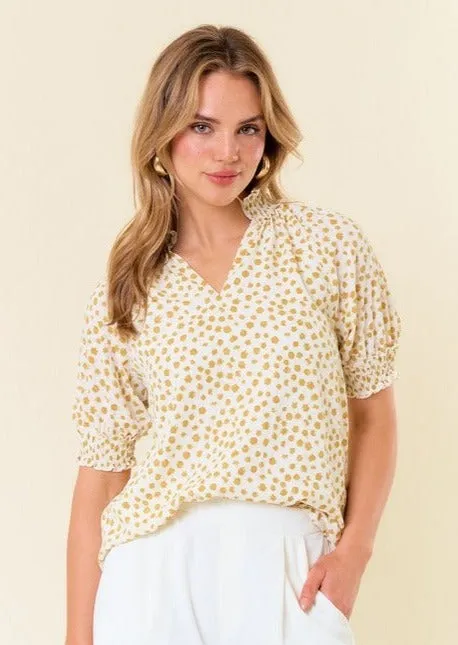 FINAL SALE - Mustard Print Smock Sleeve Top