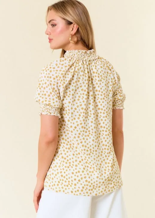 FINAL SALE - Mustard Print Smock Sleeve Top