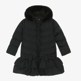 Girls Black Padded Ruffle Coat