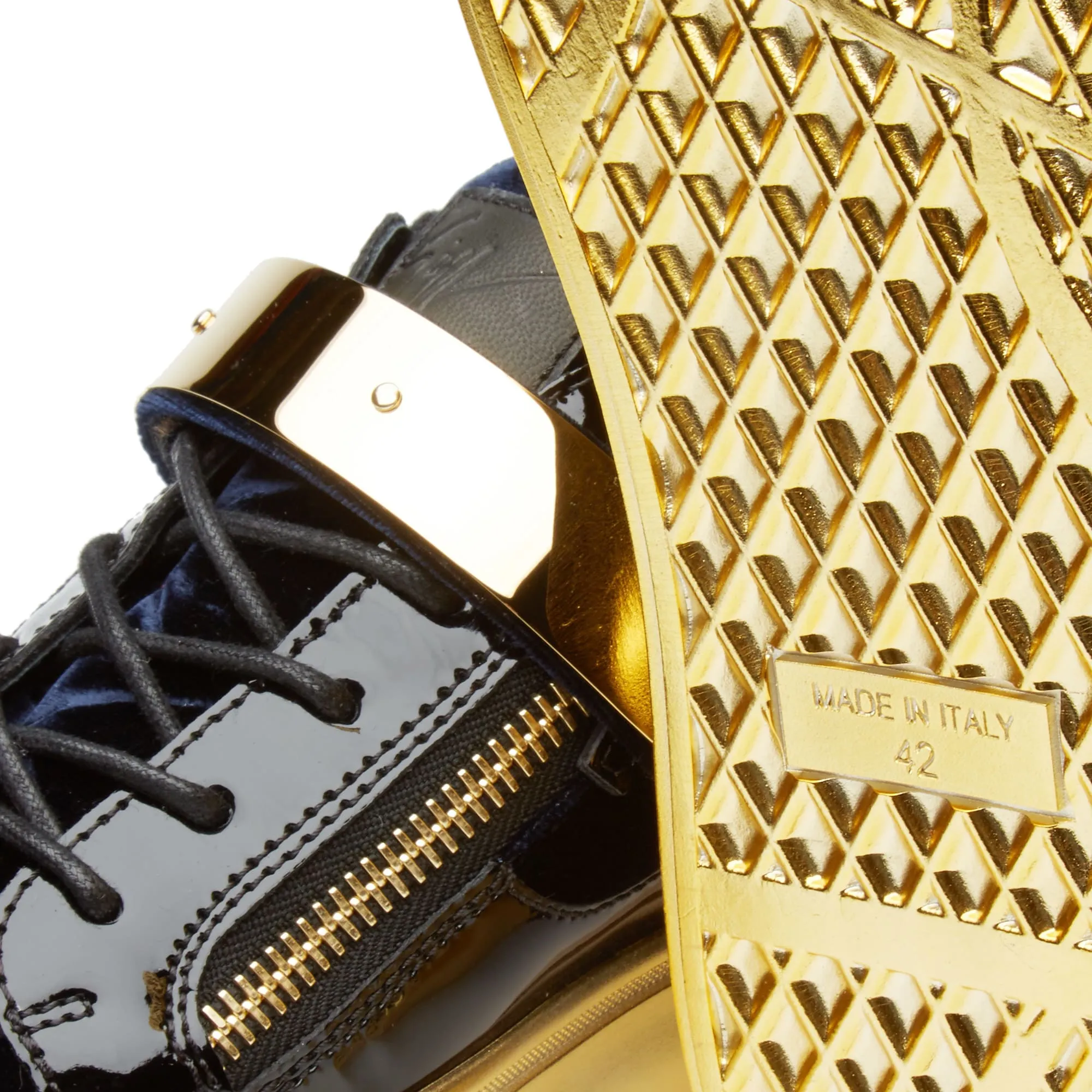 Giuseppe Zanotti Gold Sole Single Clasp Low SneakerNavy