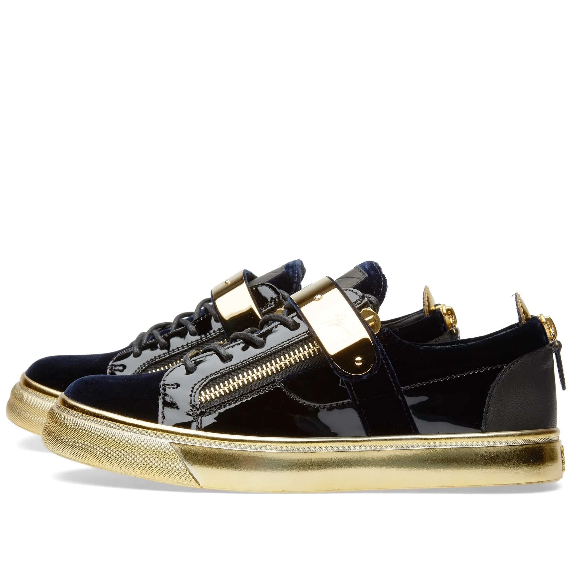 Giuseppe Zanotti Gold Sole Single Clasp Low SneakerNavy