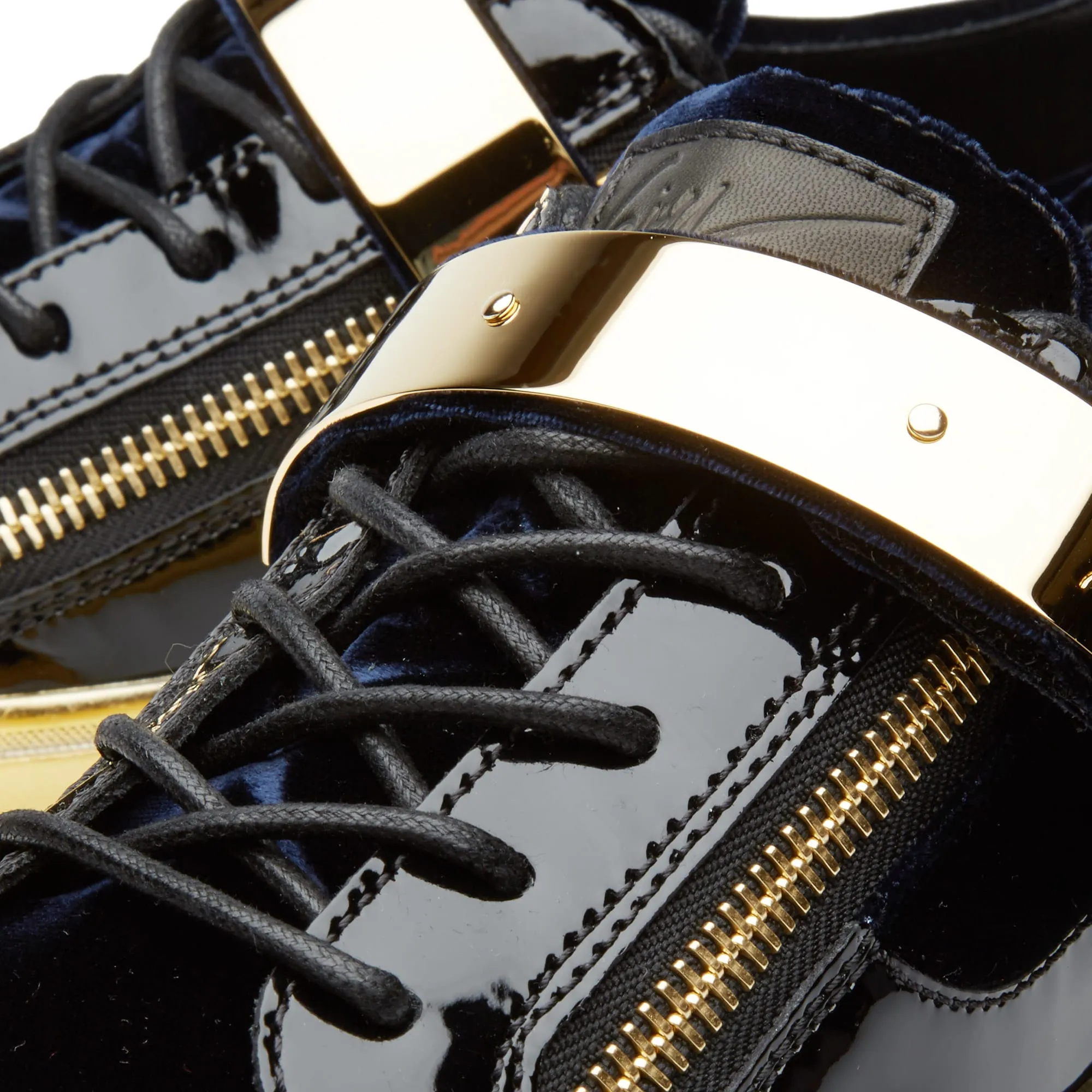 Giuseppe Zanotti Gold Sole Single Clasp Low SneakerNavy