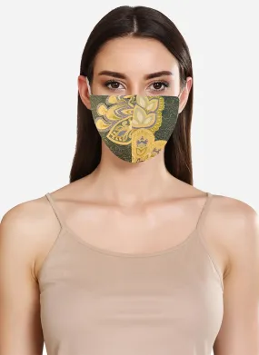 Green Oriental Print Layered Face Mask