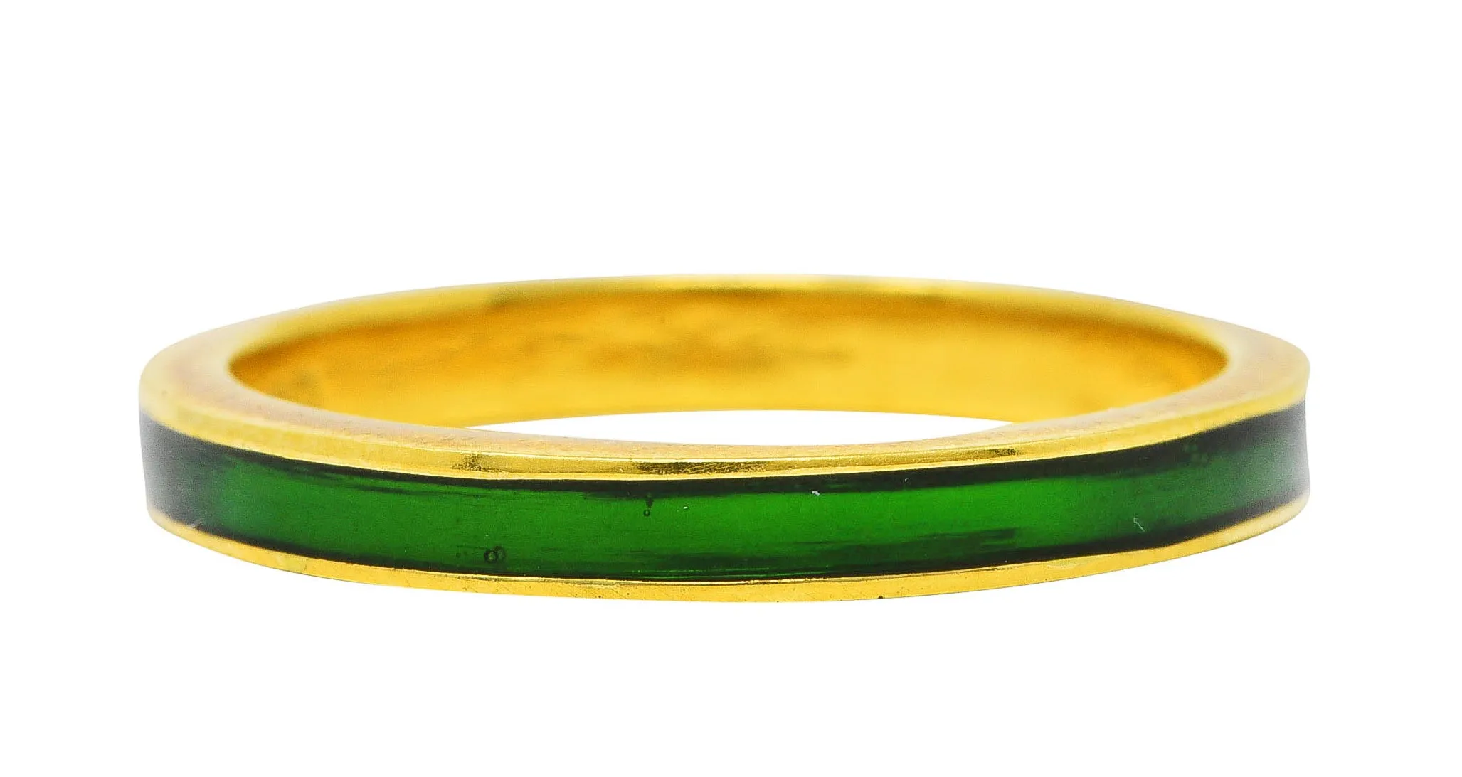 Hidalgo Vintage Green Enamel 18 Karat Yellow Gold Unisex Eternity Band Ring