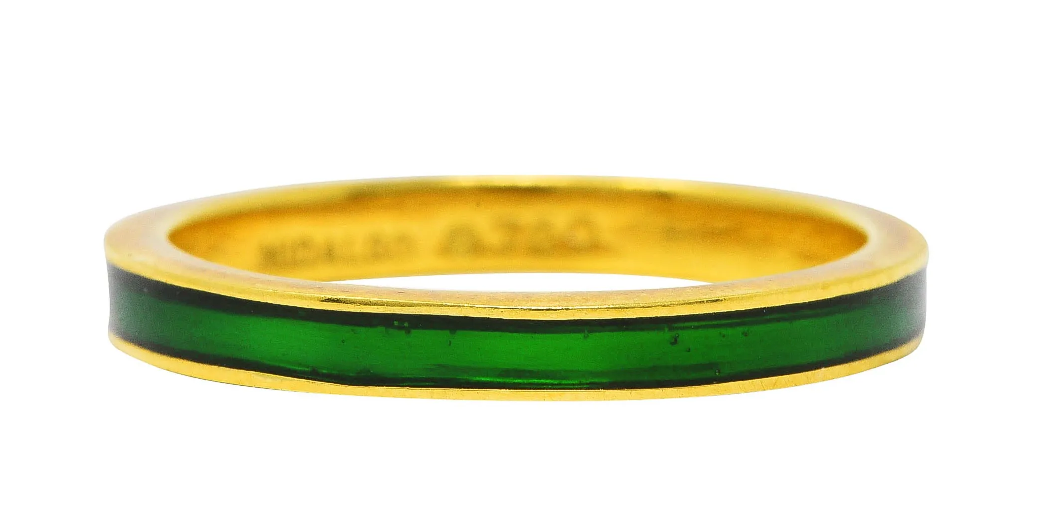 Hidalgo Vintage Green Enamel 18 Karat Yellow Gold Unisex Eternity Band Ring