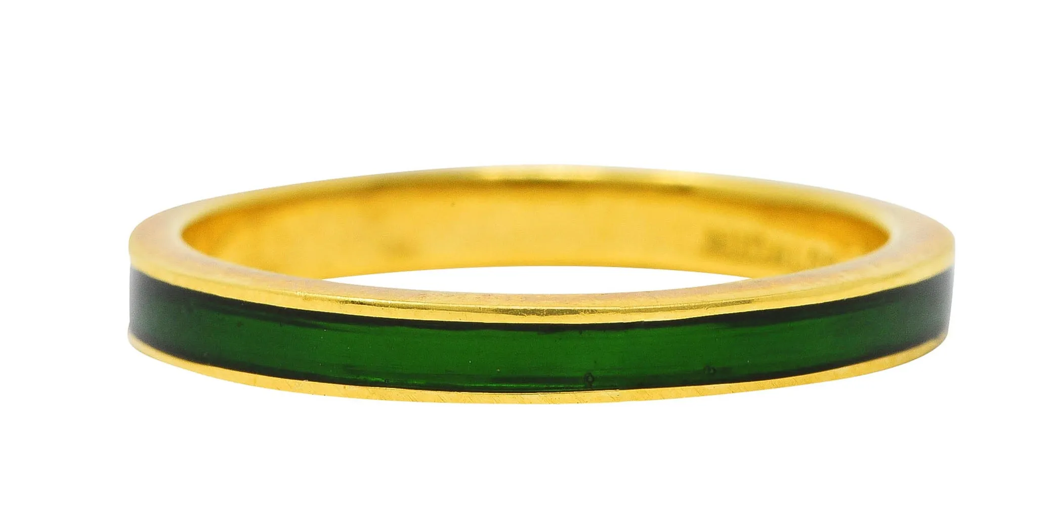 Hidalgo Vintage Green Enamel 18 Karat Yellow Gold Unisex Eternity Band Ring