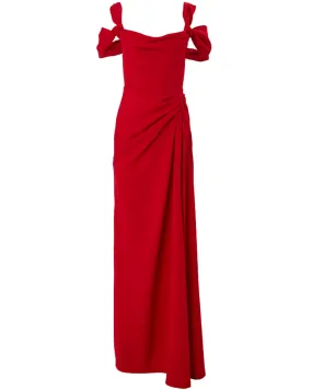 Lacquer Red Off The Shoulder Drape Gown