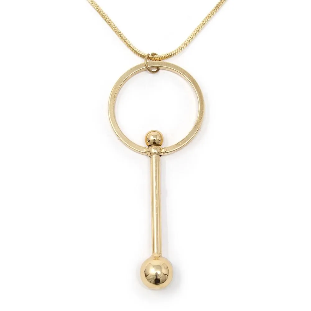 Long Necklace with Ring Bar Pendant Gold Plated