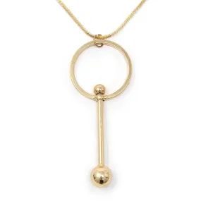 Long Necklace with Ring Bar Pendant Gold Plated