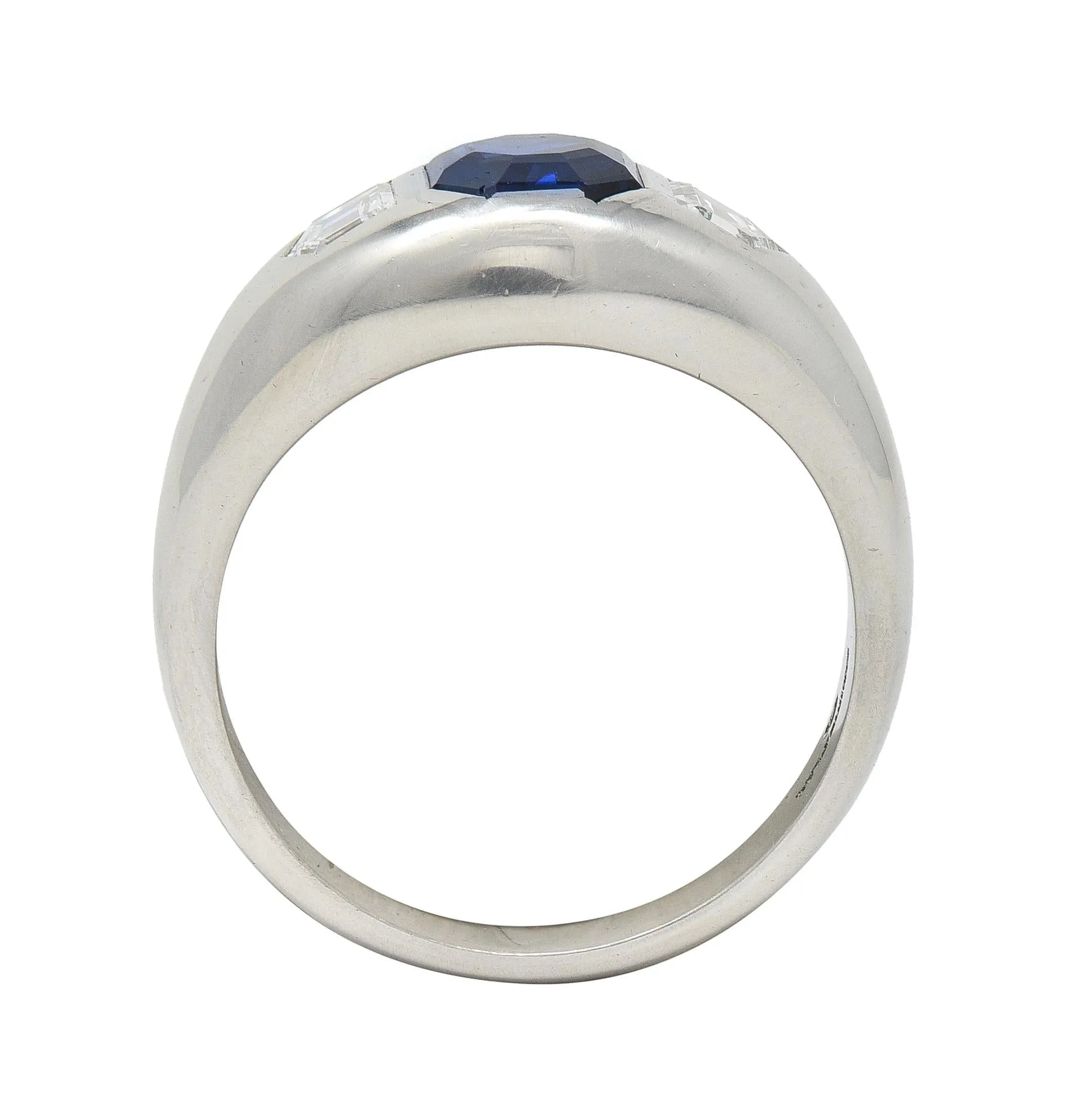 Mid-Century 3.07 CTW No Heat Sapphire Diamond Platinum Three Stone Men's Unisex Vintage Ring GIA