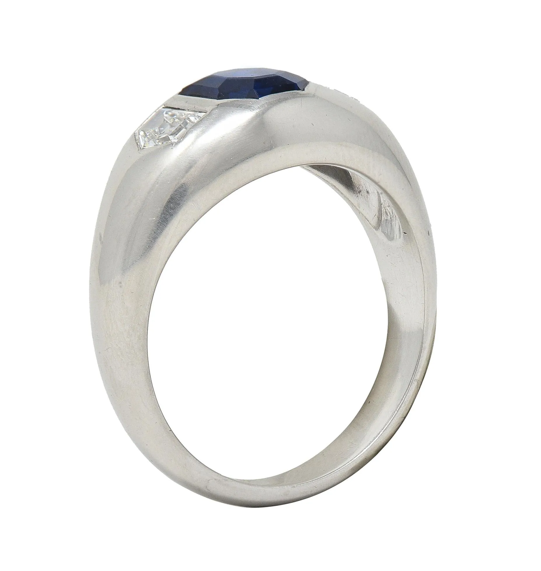 Mid-Century 3.07 CTW No Heat Sapphire Diamond Platinum Three Stone Men's Unisex Vintage Ring GIA