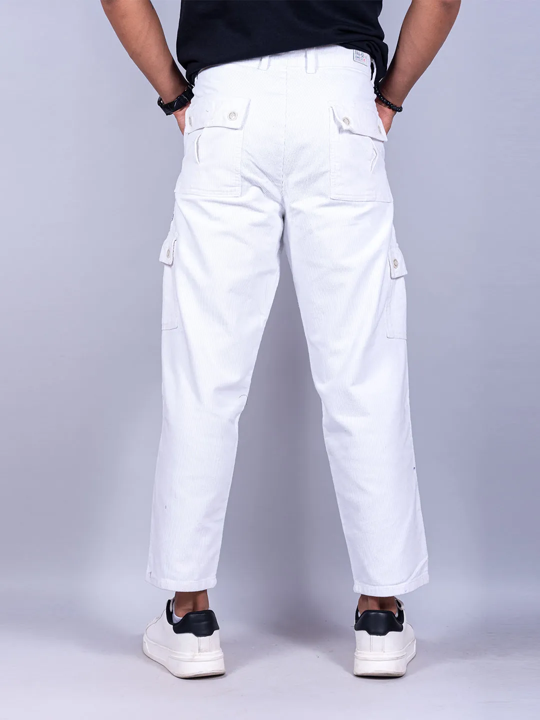 Midnight White Baggy Fit Corduroy Cargo Pants