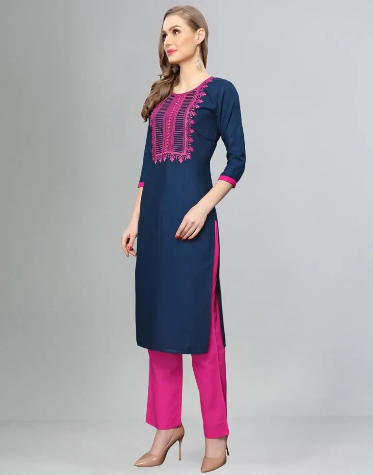 Navy Blue Embroidered Kurti