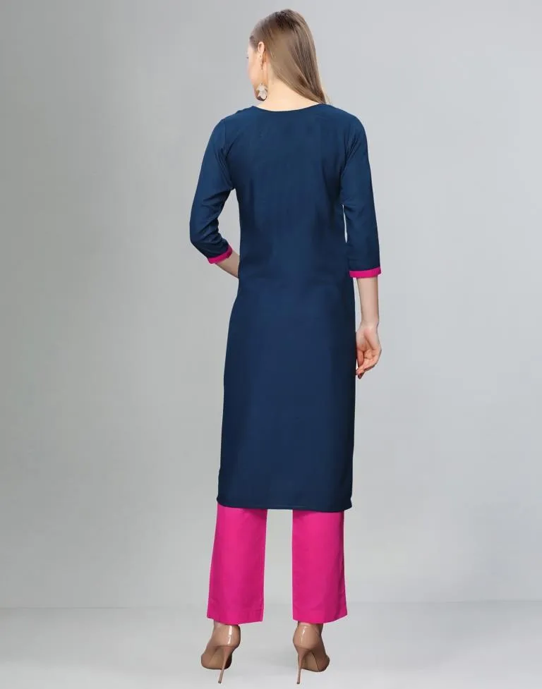 Navy Blue Embroidered Kurti