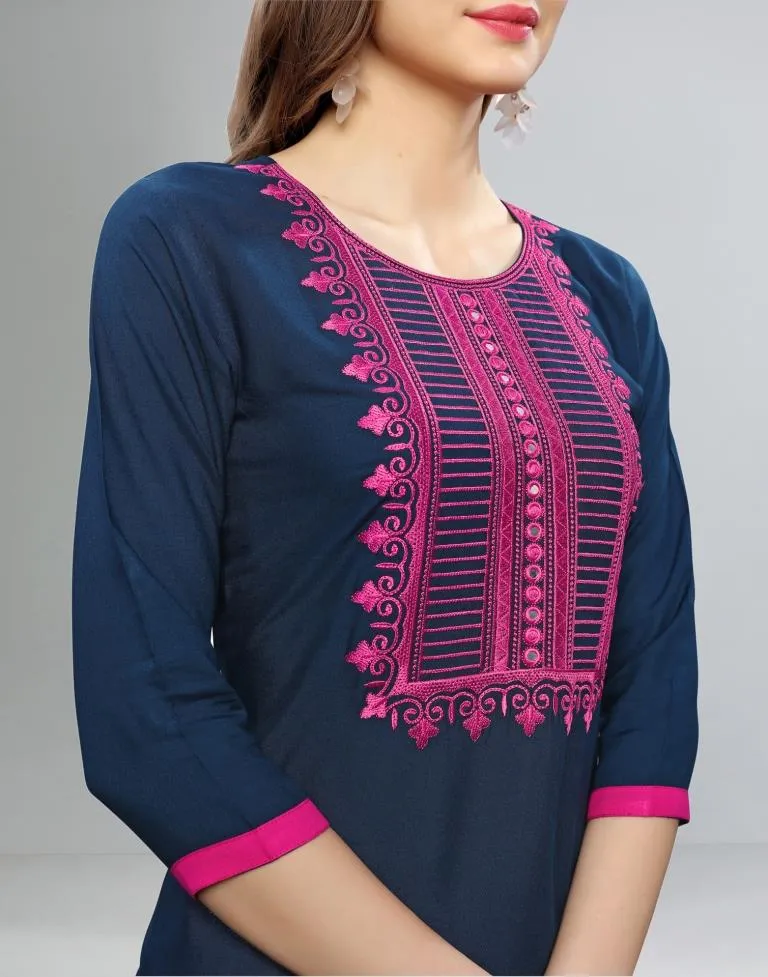 Navy Blue Embroidered Kurti