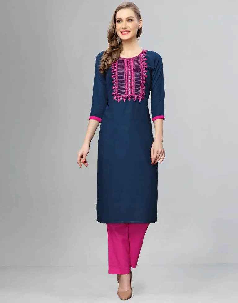 Navy Blue Embroidered Kurti