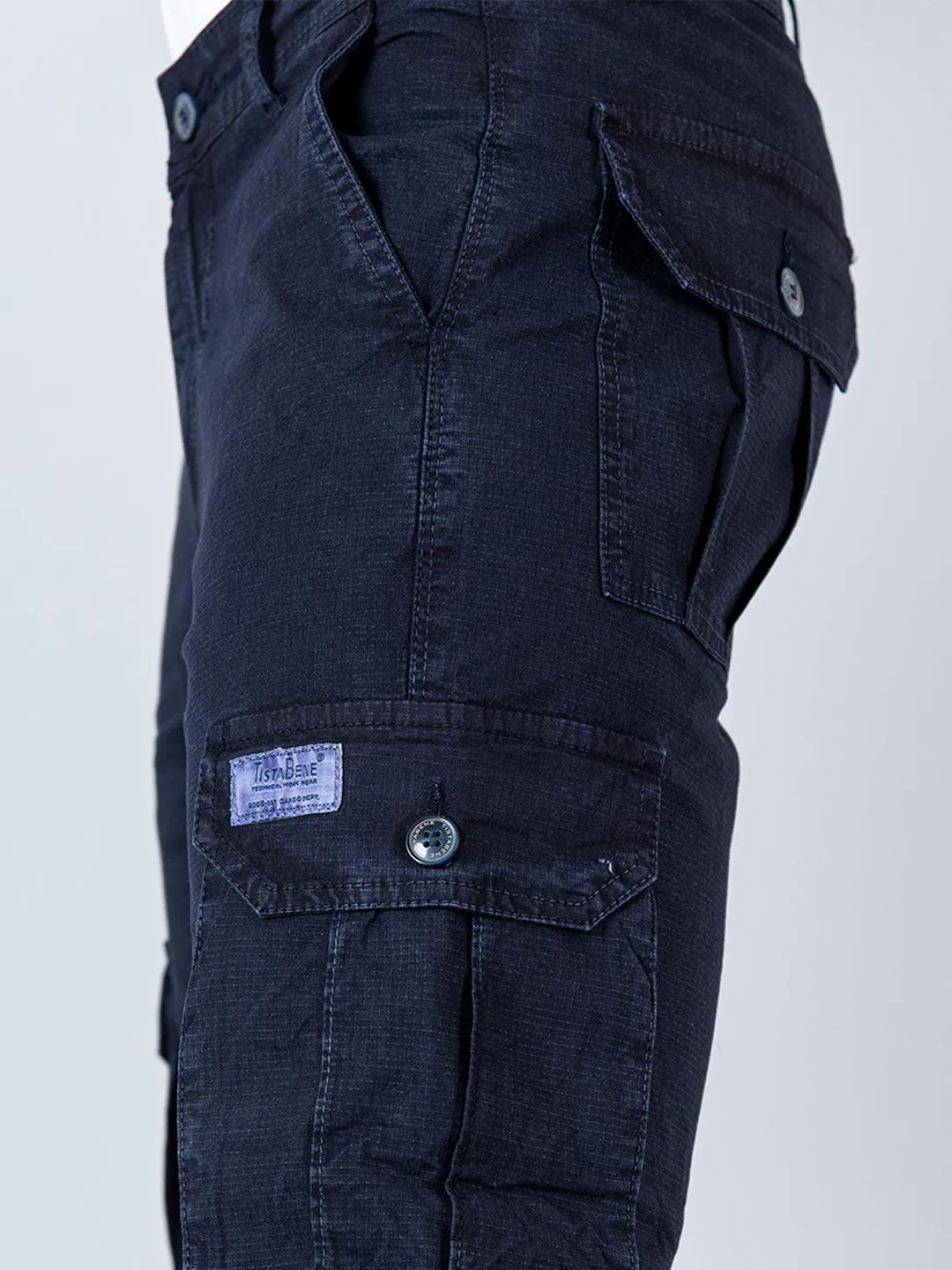 Navy Blue Ribcage Cotton Cargo Pants