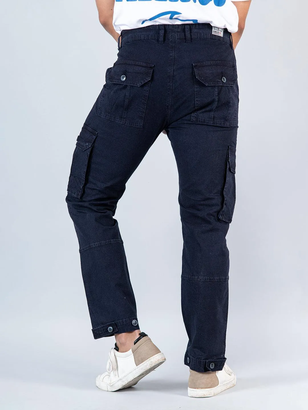 Navy Blue Ribcage Cotton Cargo Pants