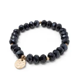 Navy Glass Bead Bracelet with Disc Charm Gold Tone