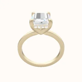 Open Solitaire Engagement Ring With V Prong with Hidden Halo Head