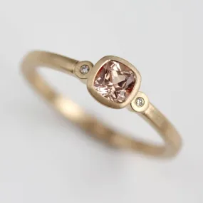 Openwork Bezel Three Stone Ring with Lab-grown Chatham Peach Sapphire