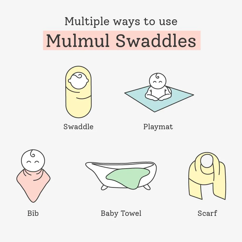 Pack of 4 Mulmul Swaddles - No print Choice